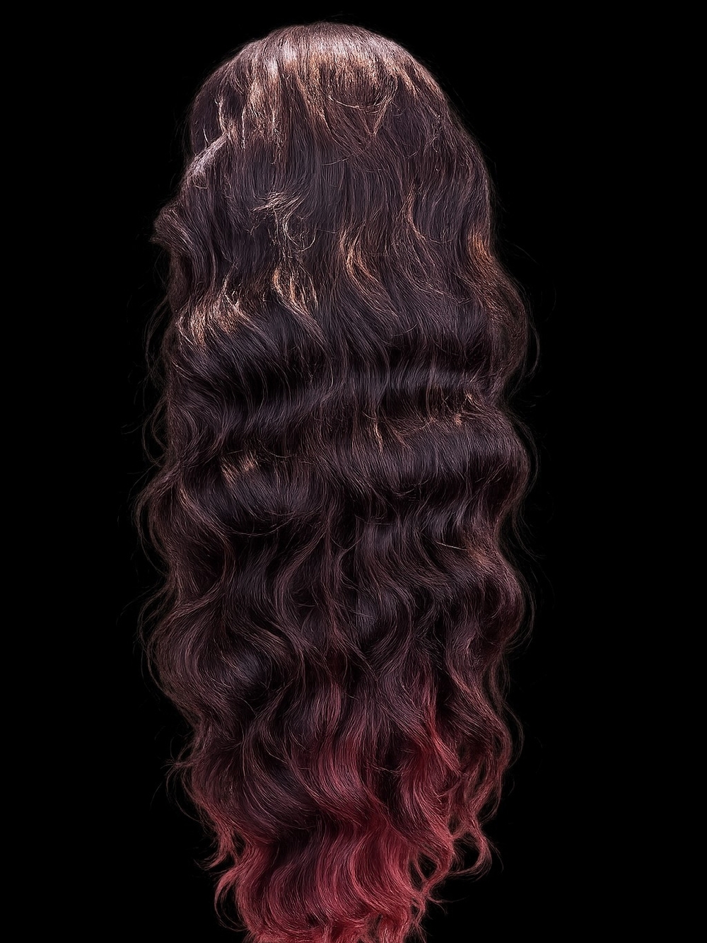 Wavy Ombre Wig - Dark Brown to Red Premium synthetic